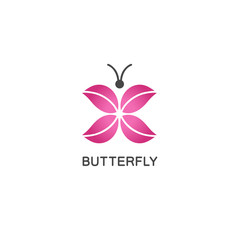 Vector logo design template in flat linear style - abstract butterfly with pink wings.