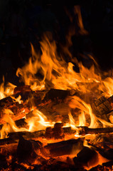 burning wood closeup in real; firereal fire flame render, bonfire campfire\ camp fire hot orange flame. 
