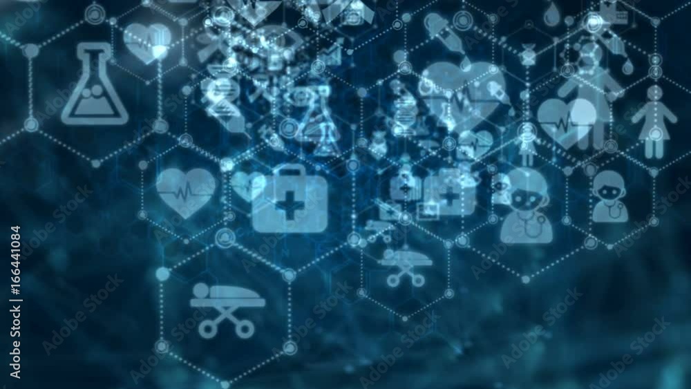 Aufkleber 4k abstract background animation moving pass through dot and connection line with medical and health