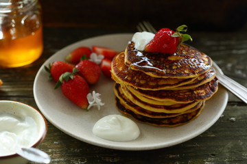 Rustic Breakfast pancake with cream