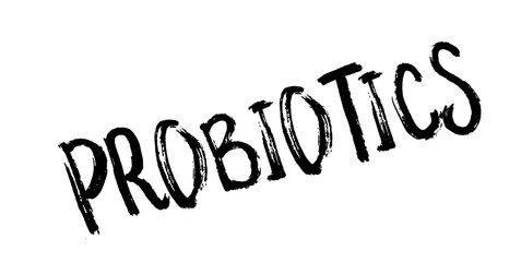Probiotics rubber stamp. Grunge design with dust scratches. Effects can be easily removed for a clean, crisp look. Color is easily changed.
