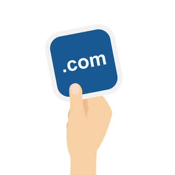 Hand h&auml;lt Bierdeckel mit .com