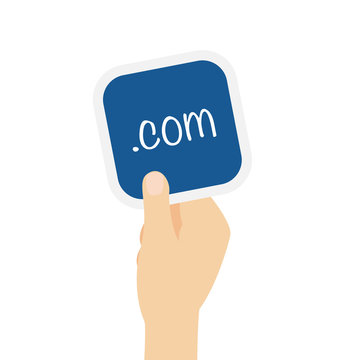 Hand h&auml;lt Bierdeckel mit .com in Handschrift