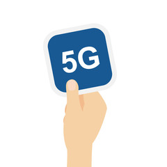 Hand h&auml;lt Bierdeckel mit 5G Symbol