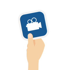 Fototapeta premium Hand hält Bierdeckel Videokamera retro