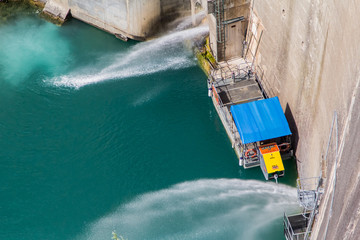 Works on the dam of Bimont, on the massif of the Sainte Victoire near Aix en Provence