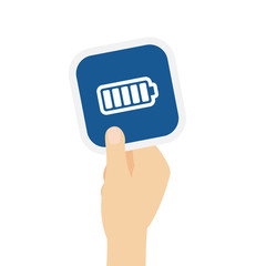 Hand hält Bierdeckel mit Akku voll Symbol