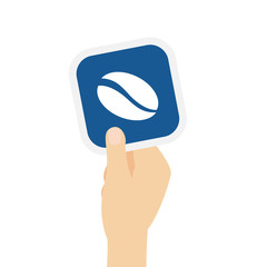 Hand hält Bierdeckel mit Kaffeebohne