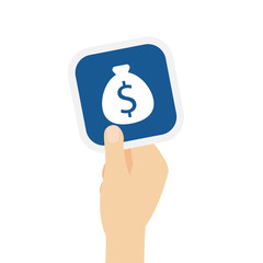 Hand hält Bierdeckel mit $ Geldsack