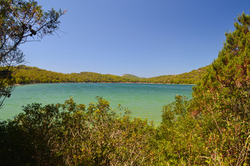 Fototapeta na wymiar Salt lake Mir in the Telascica Nature Park at Dugi Otok island in Dalmatia, Croatia