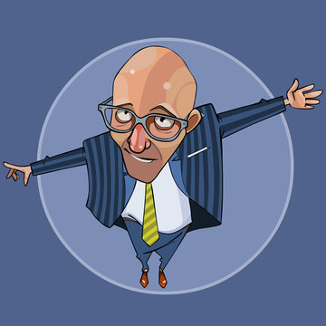 Cartoon bald man in a suit blocks the way