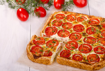 Tart with tomato and fresh herbs