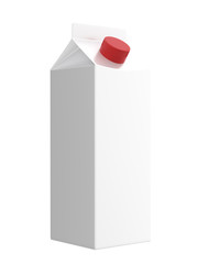 3D realistic render of carton white box with red lid. Milk, juice or cream. With shadow. Isolated on white background with clipping path.
