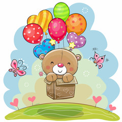 Obraz premium Cute Teddy Bear with balloons