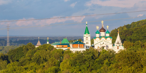 Nizhny Novgorod Pechersky Ascension Monastery and the cable car above it