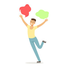 Young man in casual clothes dancing traditional Indian dance colorful character vector Illustration