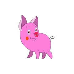 Cute pink piglet, cartoon on white background.Vector