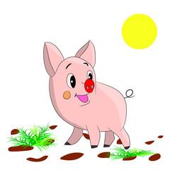 Cute cartoon pig on a white background.vector