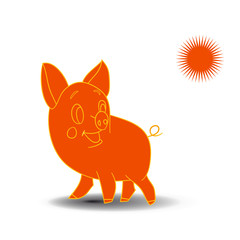 Orange sketch of a piglet, cartoon on a white background.vector