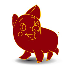 Sketch of a claret-colored piglet, cartoon on a white background.Vector