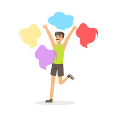 Young man in casual clothes dancing traditional Indian dance colorful character vector Illustration