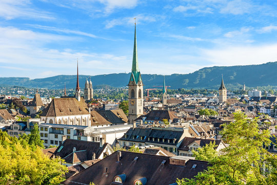 Downtown Zurich - Minster Fraumunster, Grossmunster, St. Peter church