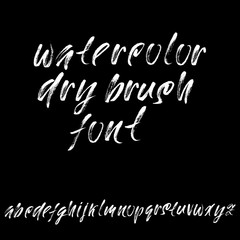 Hand drawn dry brush font. Modern brush lettering. Grunge style alphabet. Vector illustration.