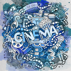 Cartoon cute doodles hand drawn Cinema inscription