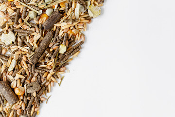 dry food for rodents on white background top view