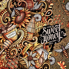 Cartoon cute doodles hand drawn Honey frame design