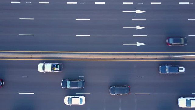 Aerial view from a drone of cars running on the highway and the road in Bangkok Thailand
