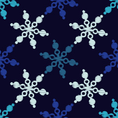 Seamless blue background with decorative snowflakes. Scribble texture. Textile rapport.