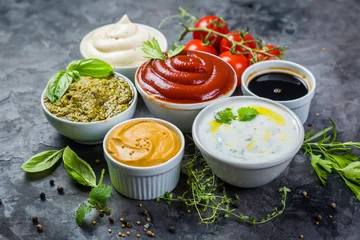 Gordijnen Selection of different sauces in bowls © anaumenko