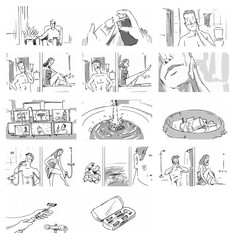Man and woman shaving in the bathroom set collection sketch Vector illustration for cartoon, or storyboard projects - 166450402