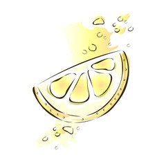 Slice of yellow juicy lemon. Vector illustration, isolated on white background.