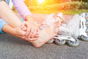 Injured skater with painful leg