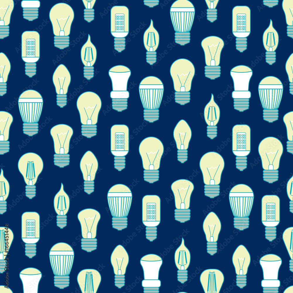 Aufkleber different lamp or light bulbs line background pattern. vector