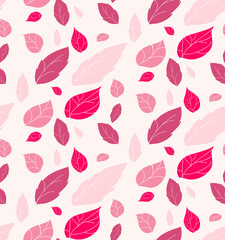 Vector, seamless, abstract background of pink leaves