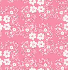 Vector, seamless, abstract floral pink background