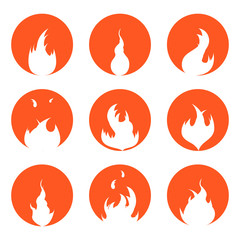 Fire Set Silhouette in Red Circle. Vector