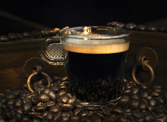 Coffee with wooden box