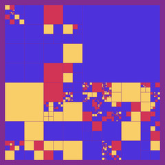 Subdivided squares grid system. Randomly sized polygons with fixed space between. Futuristic layout. Conceptual generative background. Procedural graphics. Creative coding.