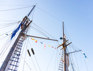 Fototapeta premium Mast, rigging and ropes on a sailing ship
