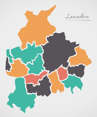 Obraz premium Lancashire England Map with states and modern round shapes