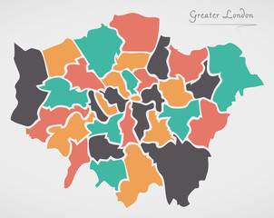 Greater London England Map with states and modern round shapes