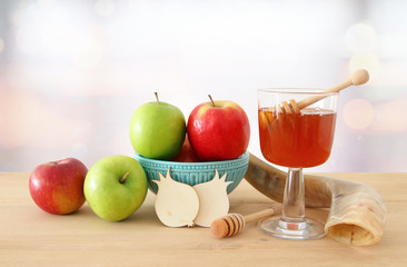 Rosh hashanah (jewish New Year holiday) concept. Traditional symbols