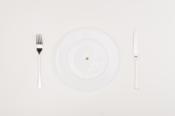 pea on plate, cutlery