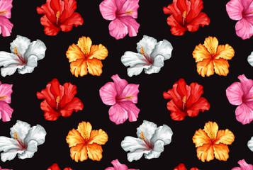 vector realistic hibiscus seamless pattern