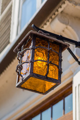 Vintage old lantern on a city street