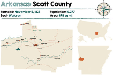 Large and detailed map of Arkansas - Scott county